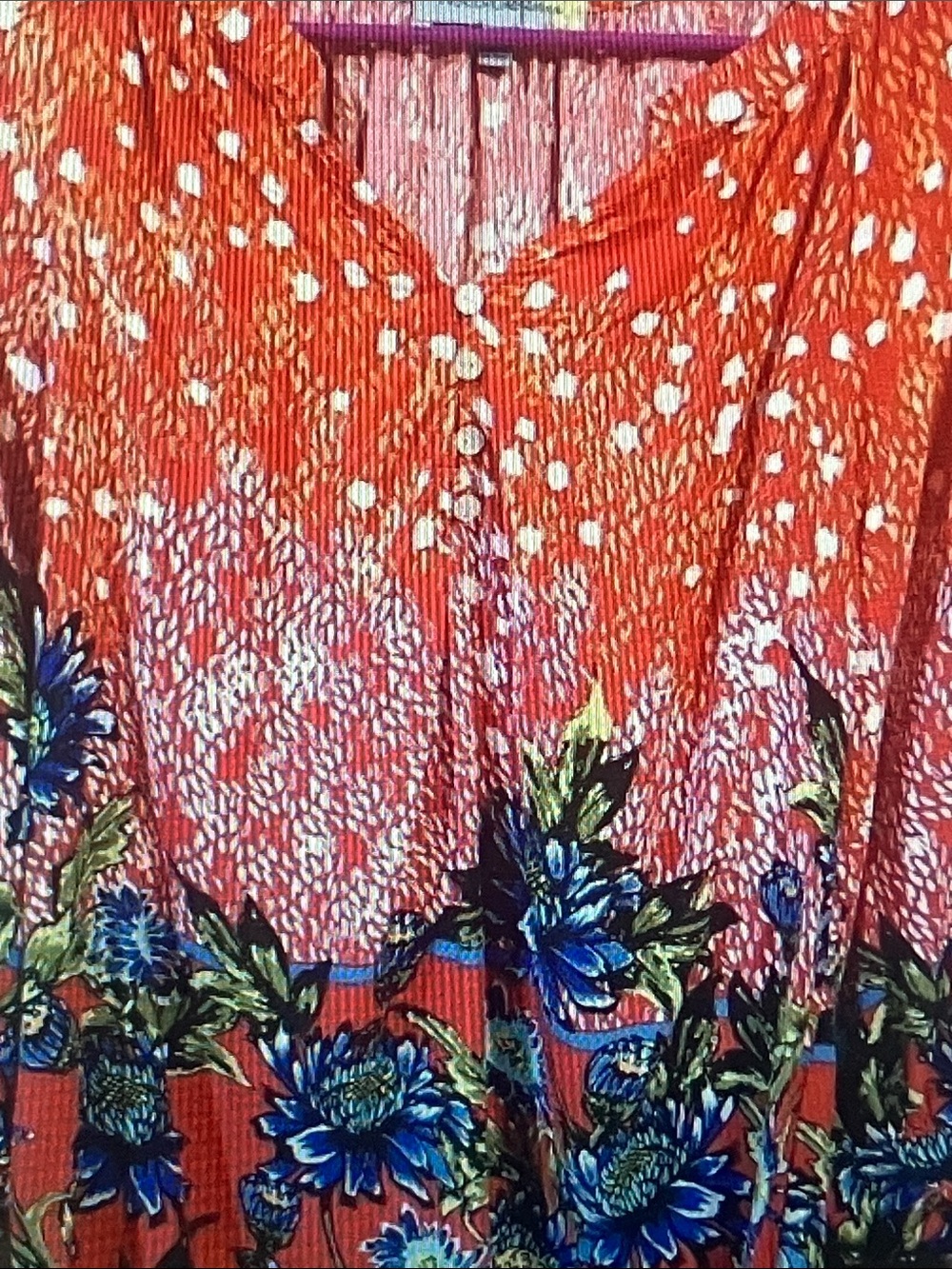 Women's Red Floral Button-Front Tunic Top